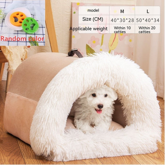 Niche Semi-Fermée en Peluche pour Chat et Chien